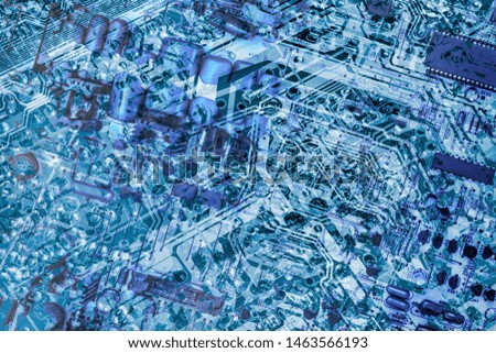Computer Electronic Microcircuit Motherboard Detail Monochrome Blue Background