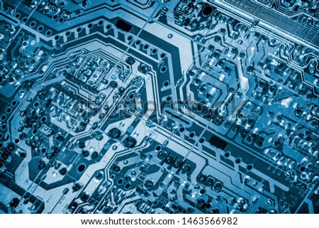 Computer Electronic Microcircuit Motherboard Detail Monochrome Blue Vignette Background
