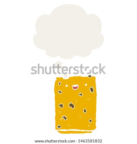 cartoon biscuit with thought bubble in retro style