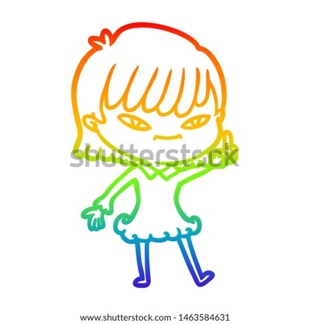 rainbow gradient line drawing of a cartoon woman with idea