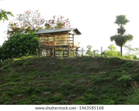 very beautiful hut on light blue sky background, beautiful landscape in nature.