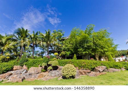 Photo of Beautiful Garden Area with Blue Sky Background.