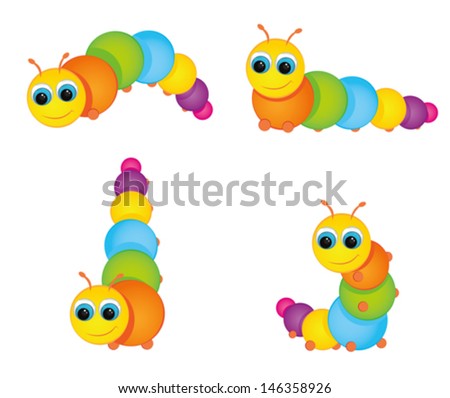funny colorful caterpillar in various poses