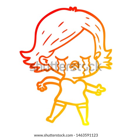 warm gradient line drawing of a cartoon girl crying and pointing