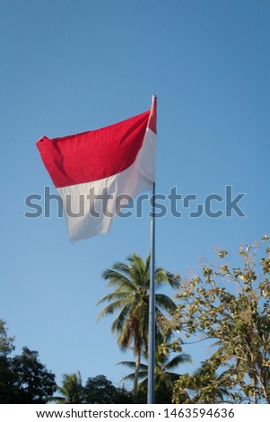 The red and white Indonesian flag fluttered against the background of the blue sky