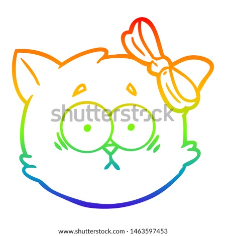 rainbow gradient line drawing of a worried cartoon cat face