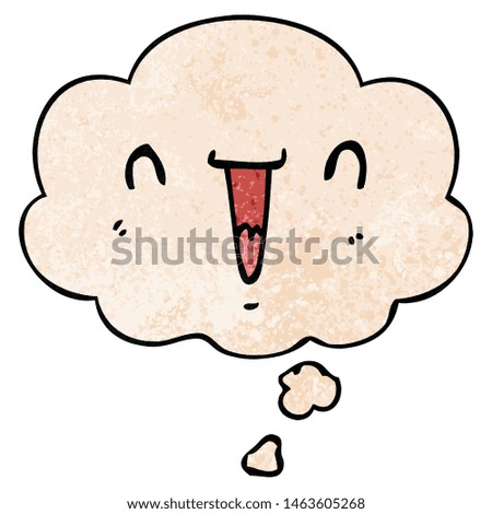 cute happy cartoon face with thought bubble in grunge texture style