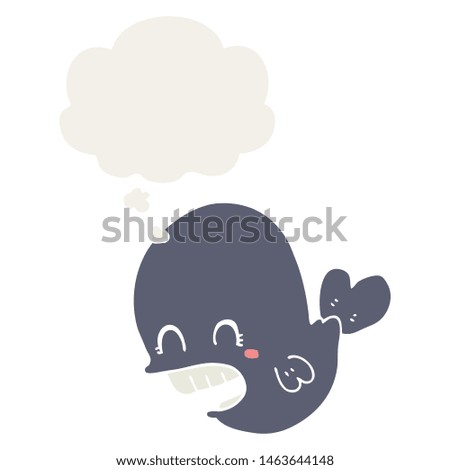 cartoon whale with thought bubble in retro style
