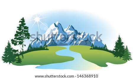 Vector mountains and green valley Royalty-Free Stock Photo #146368910