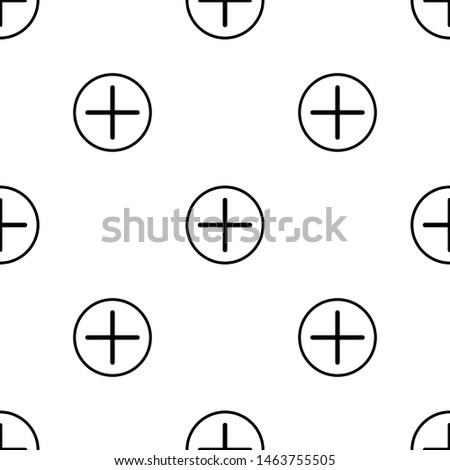 Seamless pattern with plus icon in round on white background. Illustration for design, web, wrapping paper, fabric.