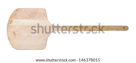 wooden spatula pizza on white background Royalty-Free Stock Photo #146378015