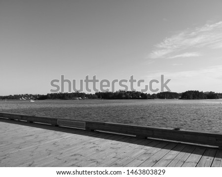 Black & white picture from a boardwalk on a summerday