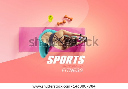 Sport and fitness backgrounds. Stretching. Isolated. Top view Royalty-Free Stock Photo #1463807984