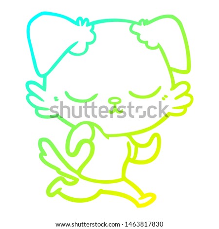 cold gradient line drawing of a cute cartoon dog running