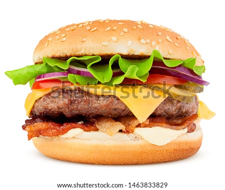 delicious fast food, burger, hamburger, cheeseburger, isolated on white background, full depth of field, clipping path Royalty-Free Stock Photo #1463833829