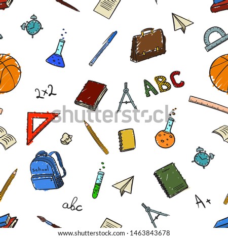 seamless pattern with school elements on return to school the first of september in style in color. Vector illustration