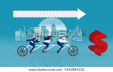 Teamwork and financial goal concept. Vector of a business people working together to achieve a monetary reward 
