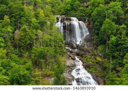 Whitewater Falls near Cashiers in the mountains of North Carolina, USA. There is a paved trail to see the magnnificent falls. 