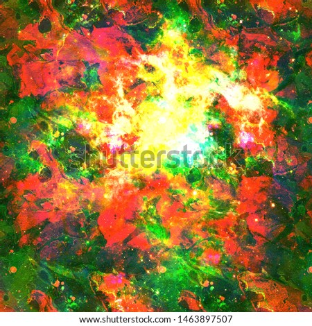 Colorful Watercolor Abstract background. Multicolor grunge psychedelic red green texture with spots. Multicolor style digital painting. Blurred chaotic brush and tie dye pattern. Hand painting fabrics