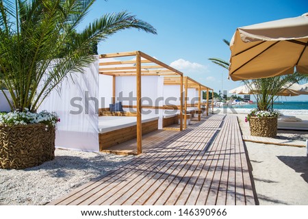 Beach club in Odessa, Black sea. Ukraine Royalty-Free Stock Photo #146390966