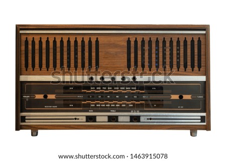 Vintage radio receiver - antique wooden box radio isolate on white with clipping path for object, retro technology 