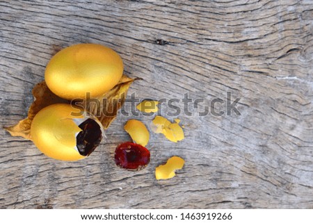 golden eggs on wooden floor