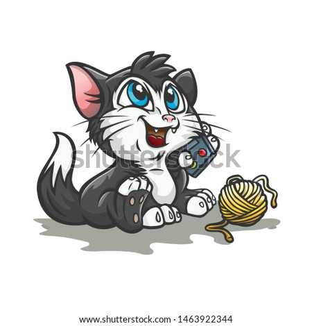 Cute black cat vector making a call Royalty-Free Stock Photo #1463922344