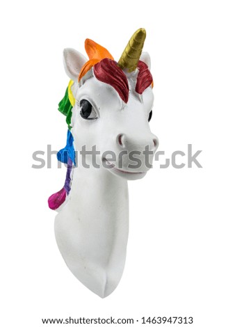 Front view of unicorn head isolated on white background. Trend. Minimalism. Lifestyle. 