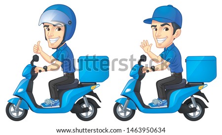 Courier Boy Rides Scooter, Vector EPS 10