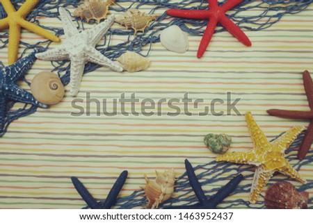 Summer background with starfish and seashell nautical marine decoration