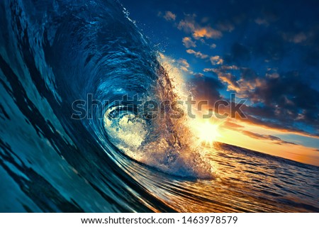 Ocean Sunset Wave, clear water in Tropical sea colorful background Royalty-Free Stock Photo #1463978579