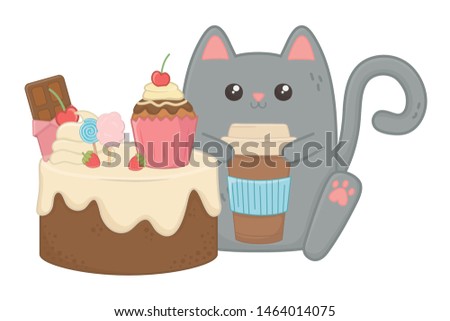 Kawaii of cat cartoon with cake design