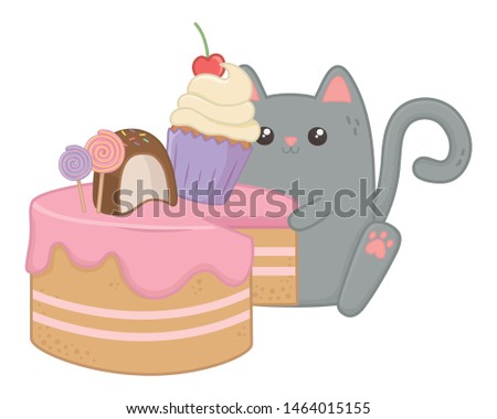 Kawaii of cat cartoon with cake design
