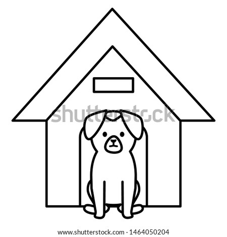 little dog adorable with wooden house