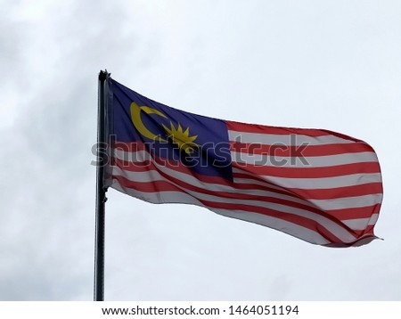 The Malaysian flag flies for Malaysia Independence Day. "Jalur Gemilang" name for flag of Malaysia