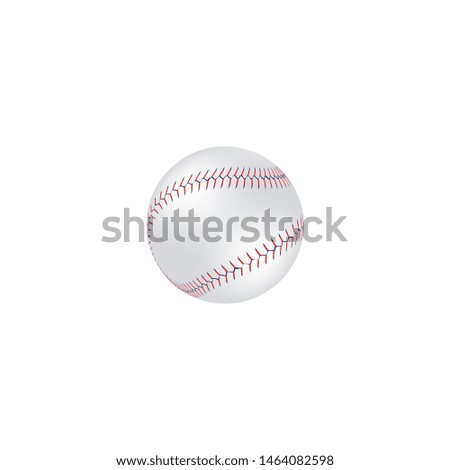 Realistic white baseball isolated on white background, leather ball with blue and red lace stitches and double seam, American team sport equipment vector illustration