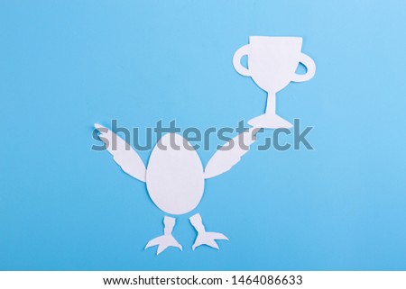 Winner holding trophy cup. cartoon styled image