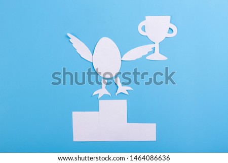 Winner holding trophy cup. cartoon styled image