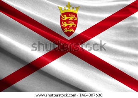 Realistic flag of Jersey on the wavy surface of fabric