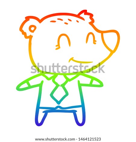 rainbow gradient line drawing of a cartoon bear in shirt and tie