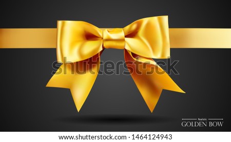 Realistic golden bow with gold, Element for decoration gifts, greetings, holidays. Vector illustration.