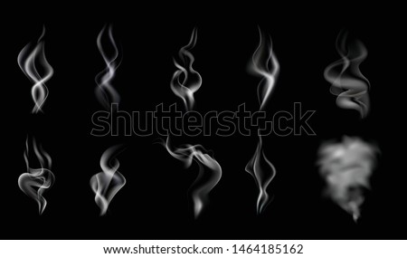 Isolated and realistic steam smoke icon set white and translucent on black background vector illustration
