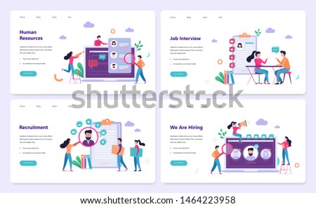 Recruitment web banner concept set. Job interview and human resources manager. Employment and labor. Search work in internet. Isolated vector illustration in flat style Royalty-Free Stock Photo #1464223958