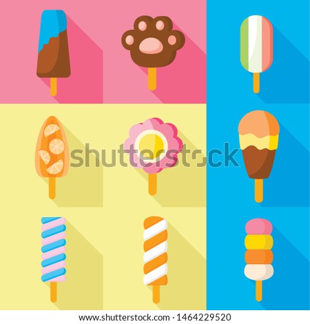 Ice cream icon set. Flat set of 9 ice cream vector icons for web design isolated on white background