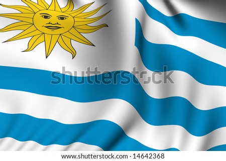 Rendering of a waving flag of Uruguay with accurate colors and design.