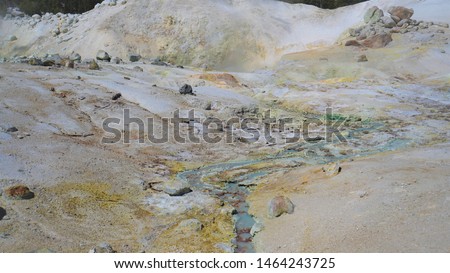 Geothermal features at "Bumpass Hell" in Lassen Volcanic National Park in California, United States. JULY 28, 2019.
