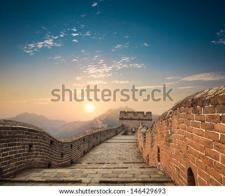 China great wall in sunset