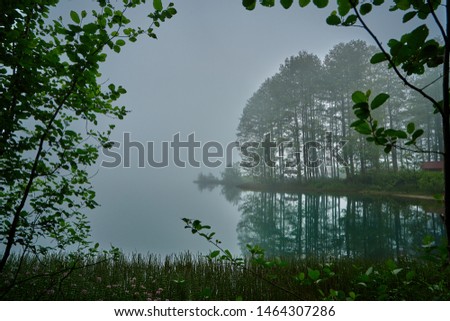 Foggy and misty lake landscape. Taken at Borcka Karagol, Artvin, Black Sea / Karadeniz region of Turkey.