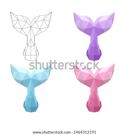 Image set. Vector image - origami. Tail of whale from colored paper. Abstract image consisting of geometric shapes. Trendy bright colors.