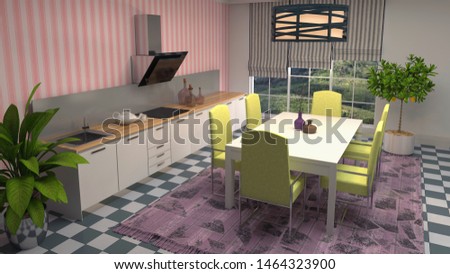Interior dining area. 3d illustration.